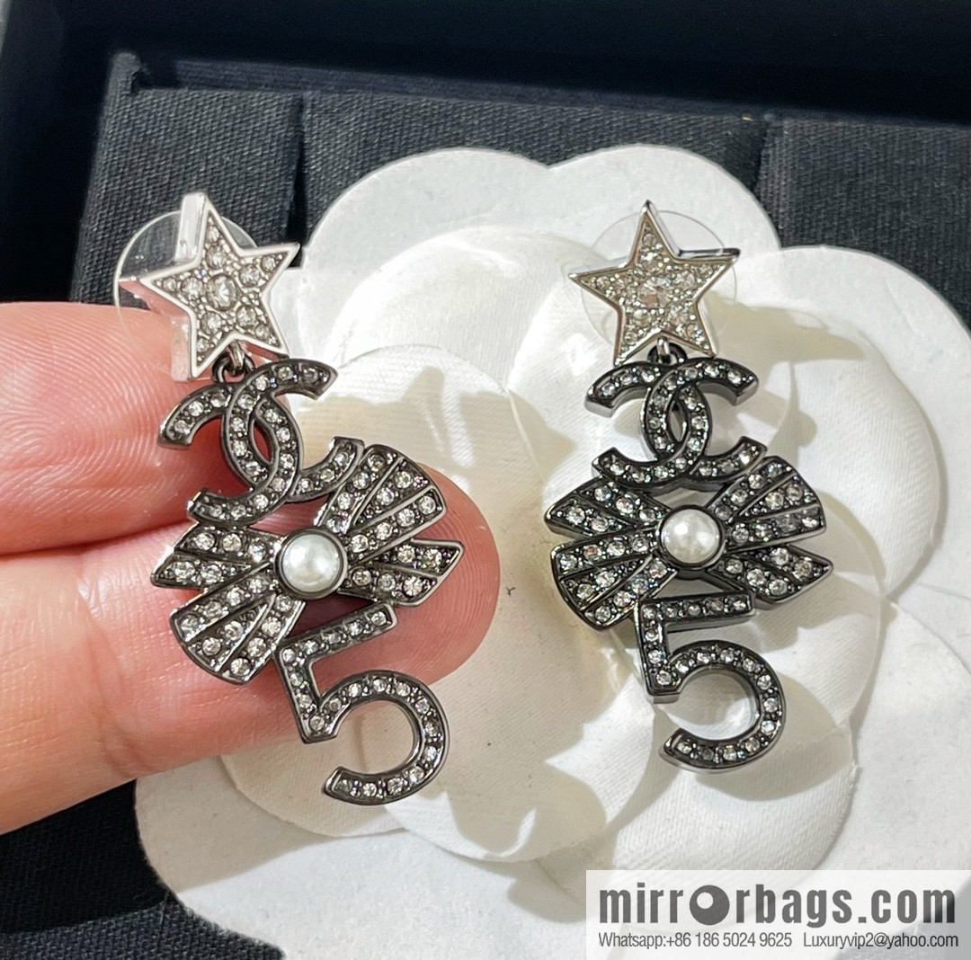 New ☑️ CHANEL Chanel double c star bow 5 word stud earrings