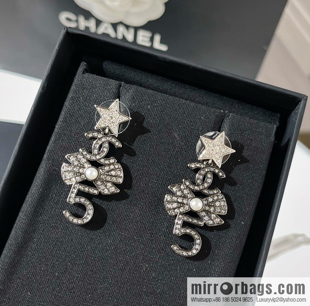 New ☑️ CHANEL Chanel double c star bow 5 word stud earrings