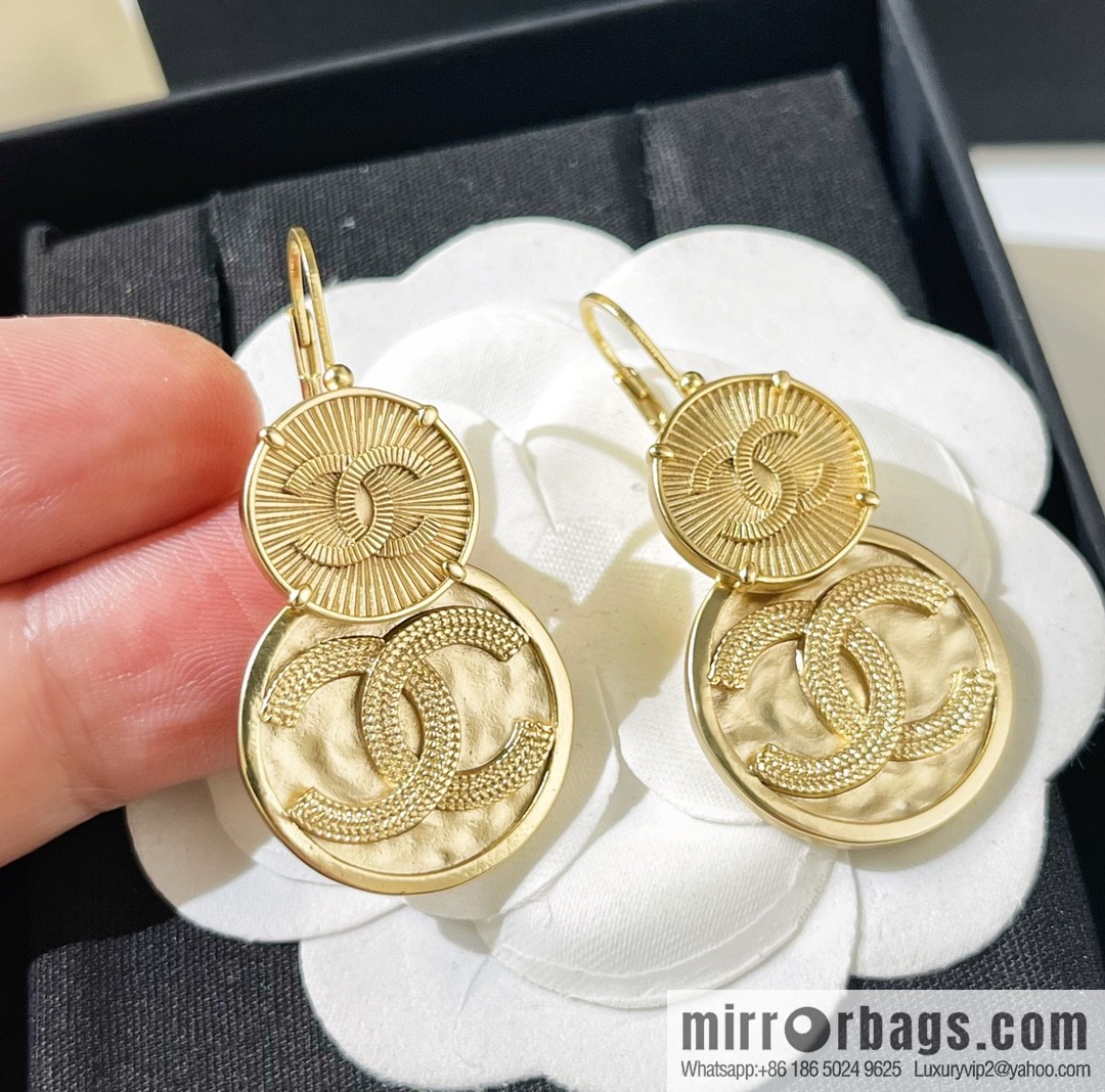 New ☑️ CHANEL Chanel double c ancient round gold coin stud earrings
