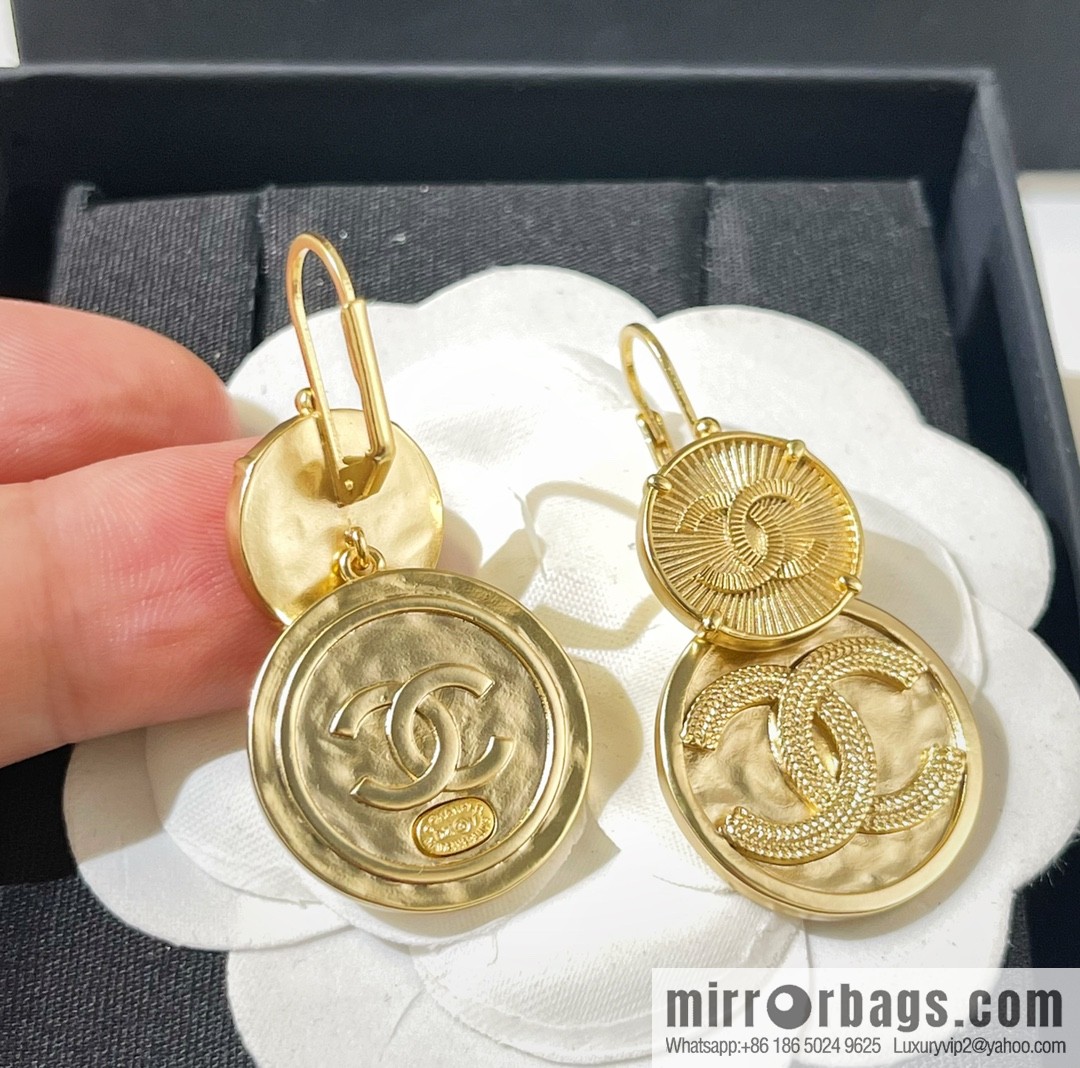 New ☑️ CHANEL Chanel double c ancient round gold coin stud earrings