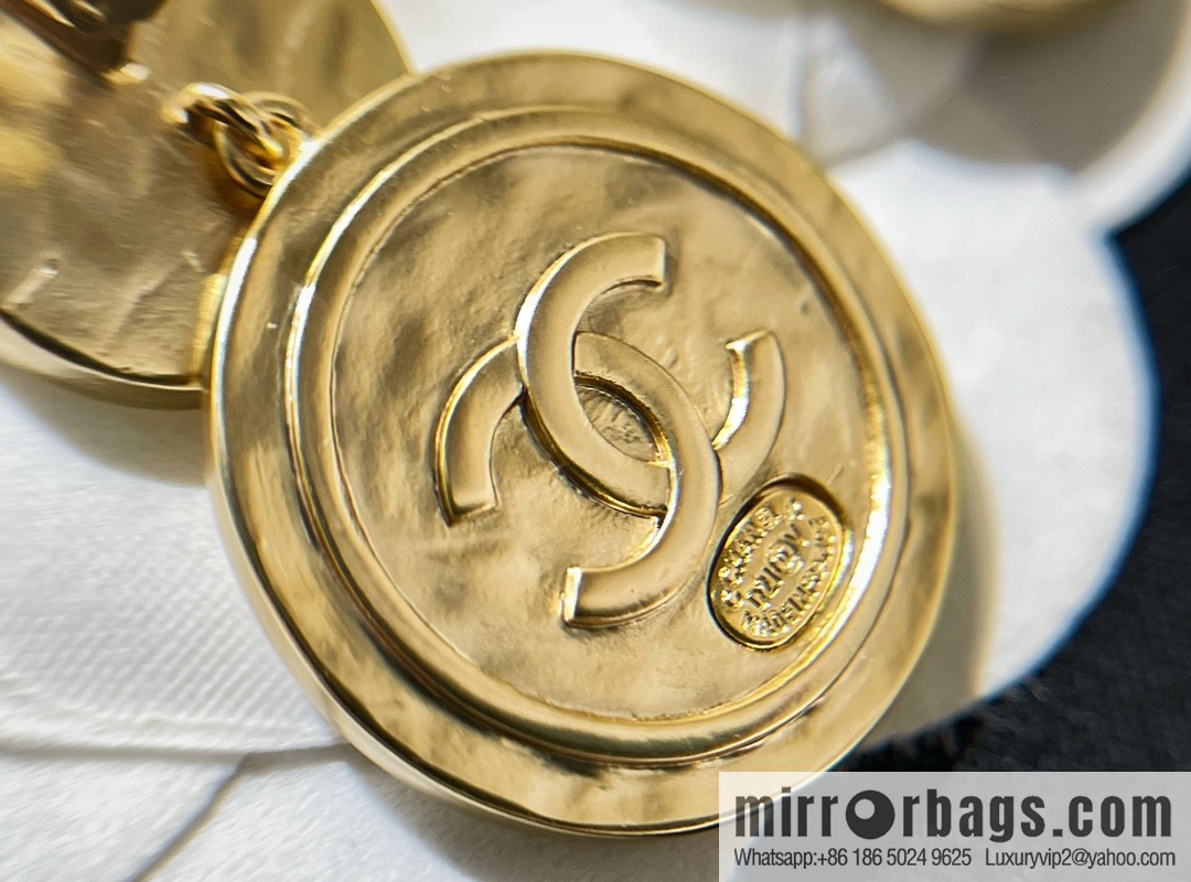New ☑️ CHANEL Chanel double c ancient round gold coin stud earrings