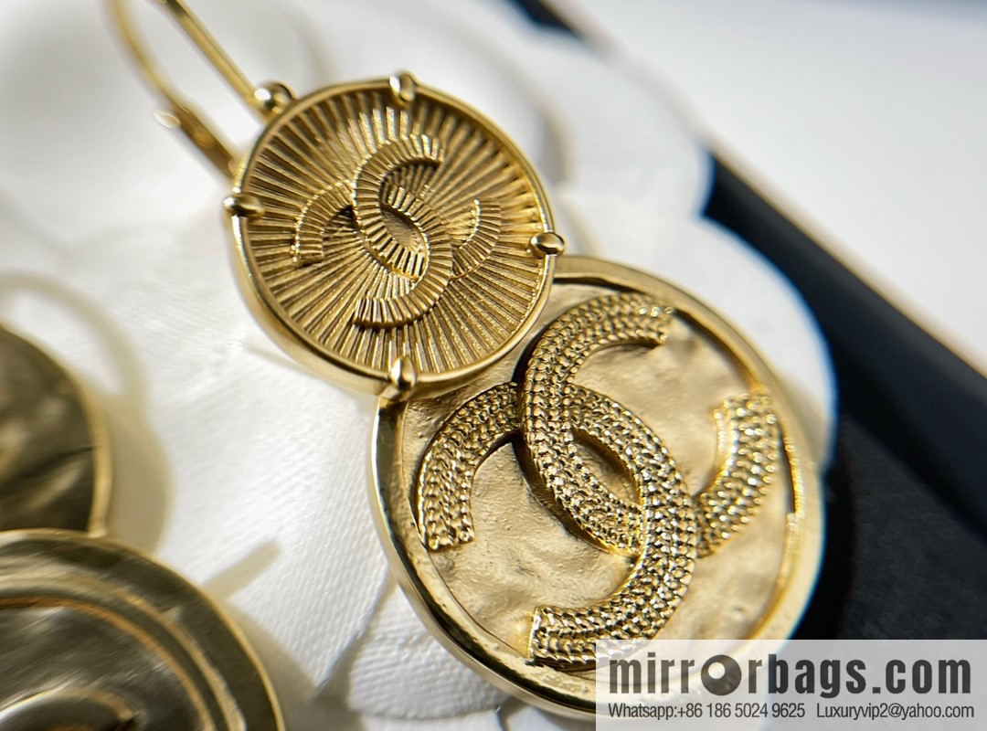 New ☑️ CHANEL Chanel double c ancient round gold coin stud earrings