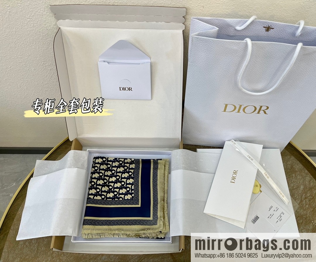 Dior Oblique printed silk square with loose beard edge