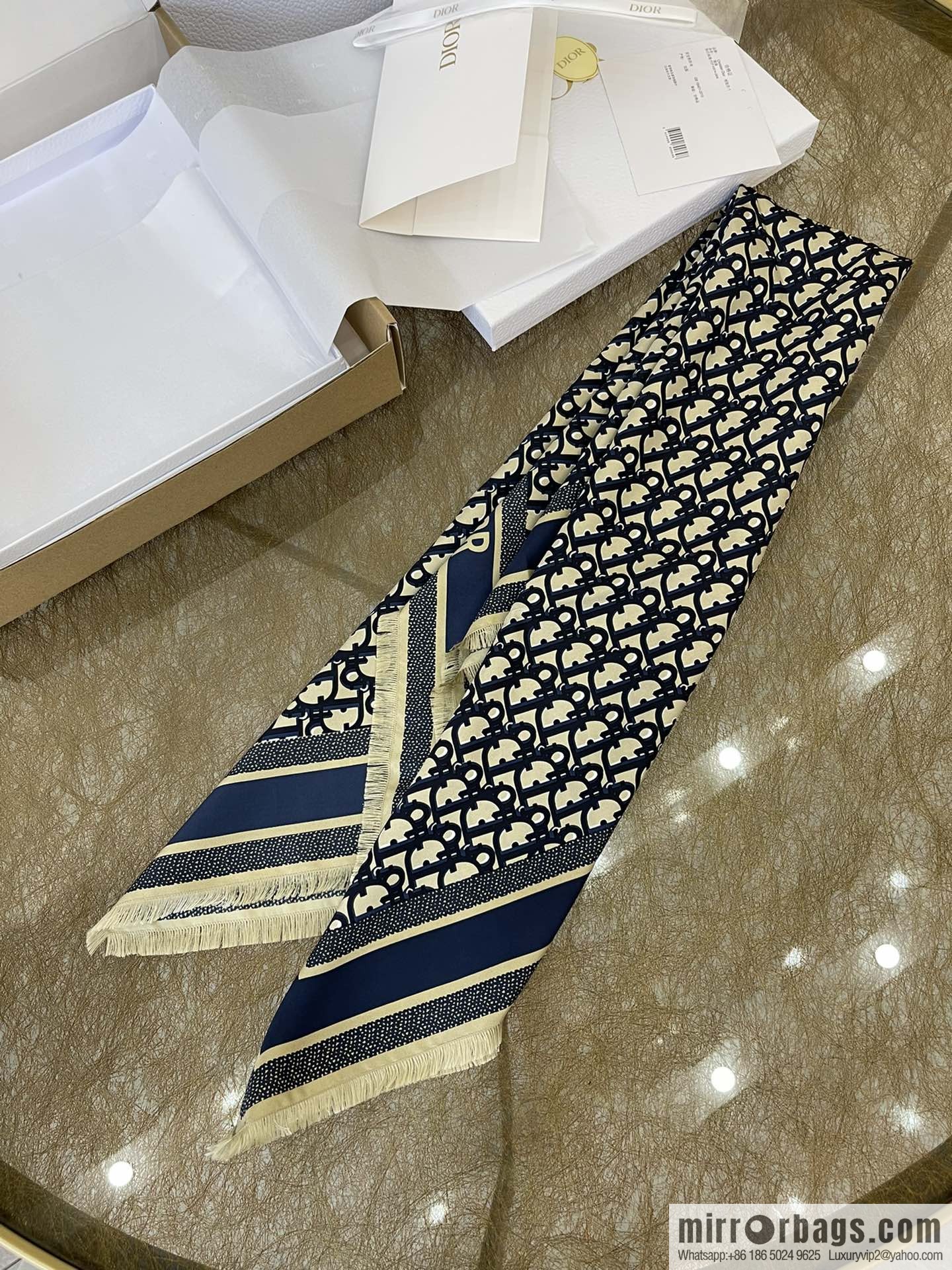 Dior Oblique printed silk square with loose beard edge