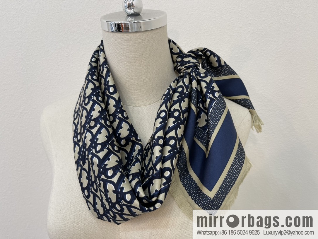 Dior Oblique printed silk square with loose beard edge