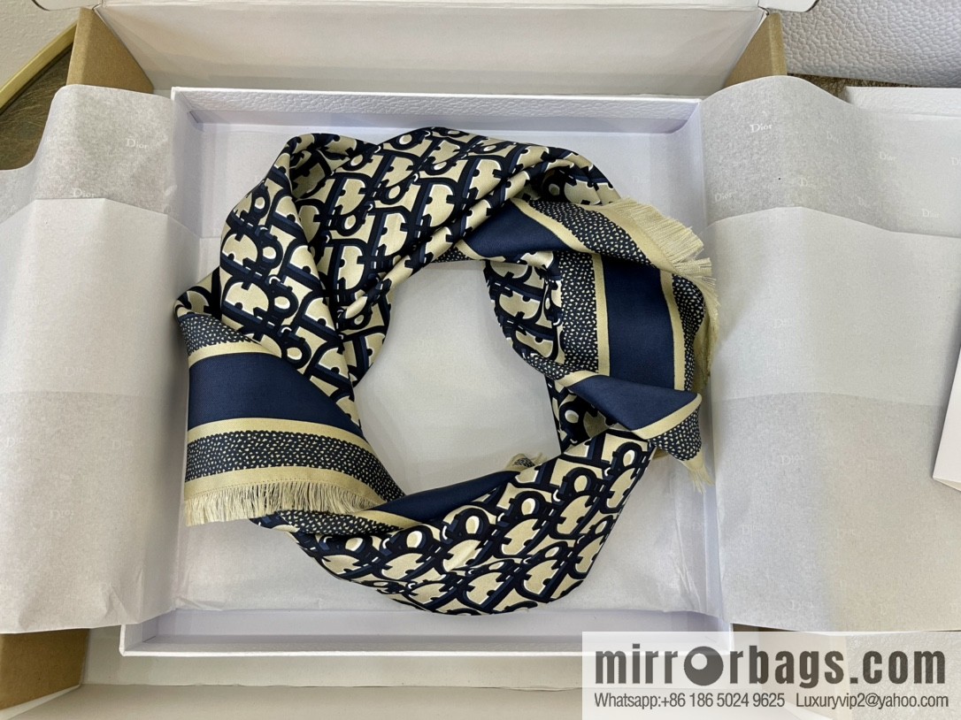 Dior Oblique printed silk square with loose beard edge