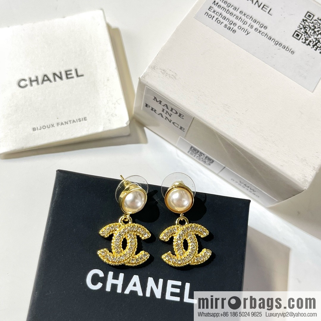 New ☑️ CHANEL Chanel wheat ear double c pearl stud earrings