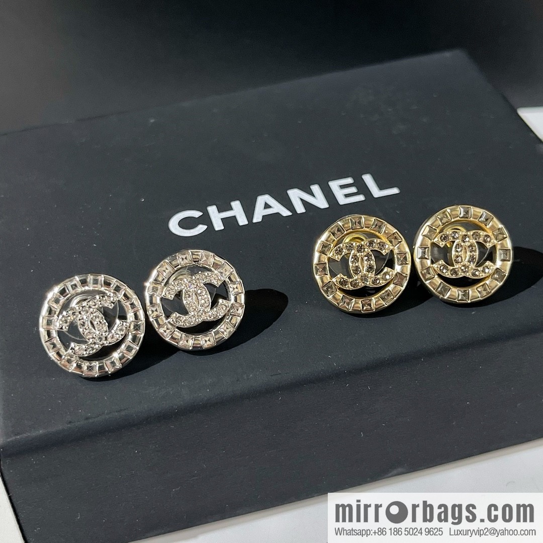 New ☑️ CHANEL Chanel double c round rhinestone stud earrings