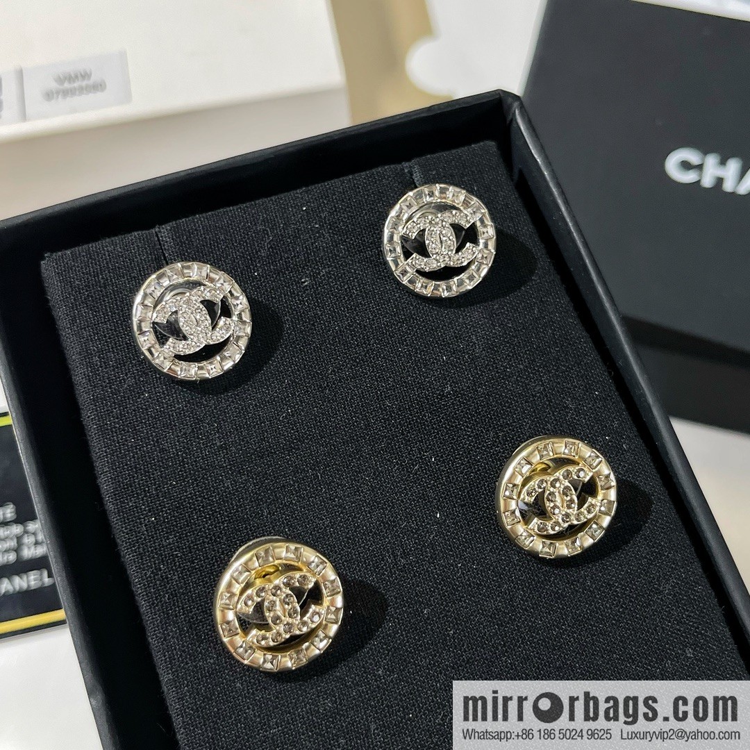 New ☑️ CHANEL Chanel double c round rhinestone stud earrings
