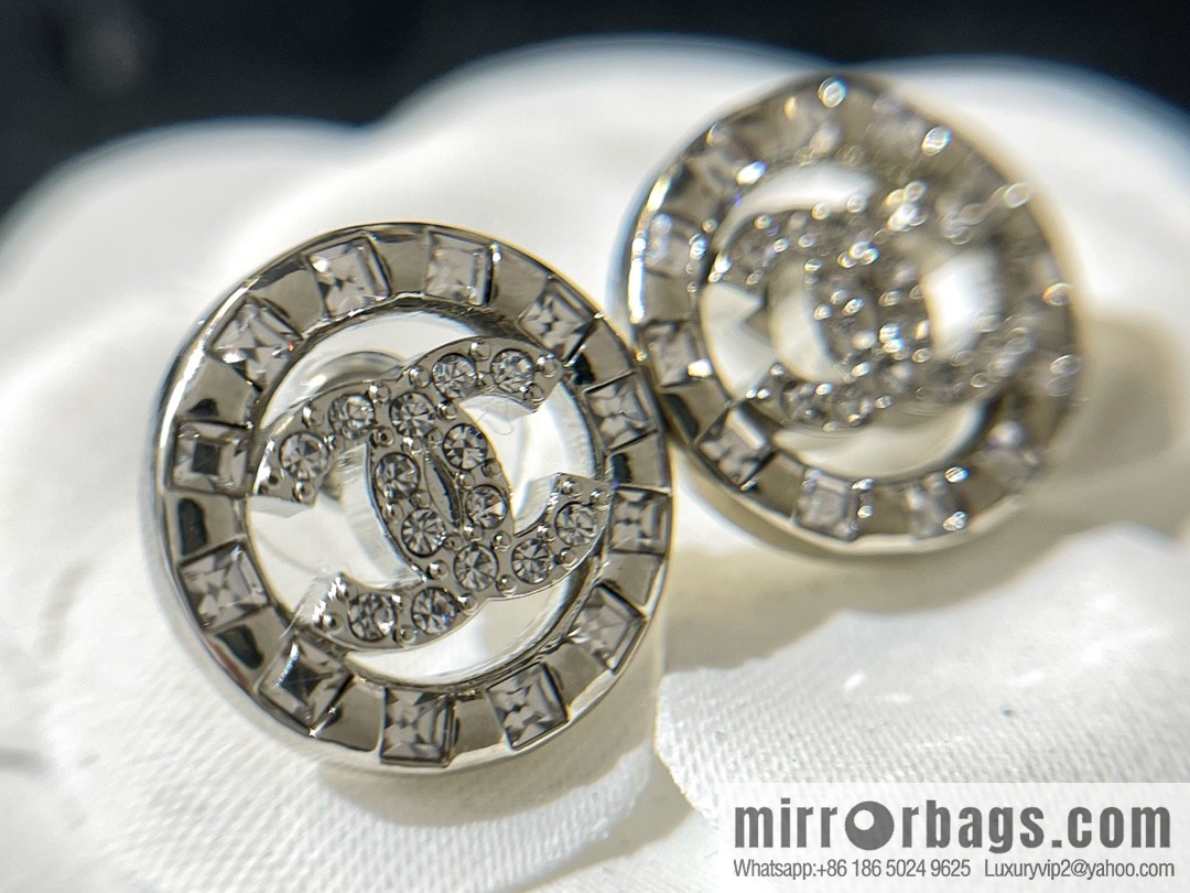 New ☑️ CHANEL Chanel double c round rhinestone stud earrings