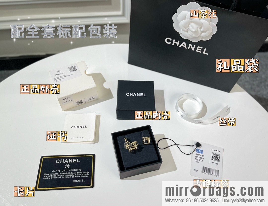 New ☑️ CHANEL Chanel black leather rope double c asymmetrical stud earrings clip