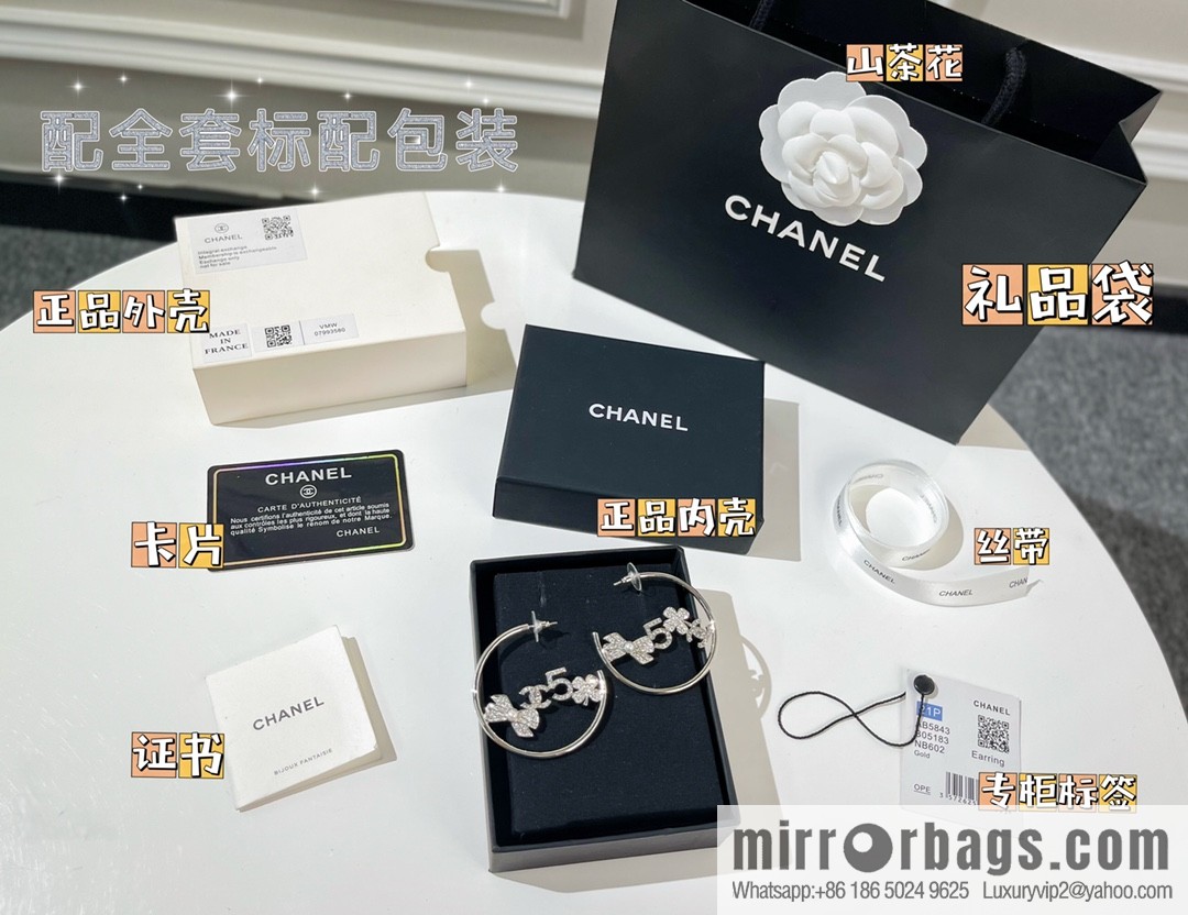 New ☑️ CHANEL Chanel double c bow 5 word four leaf clover stud earrings