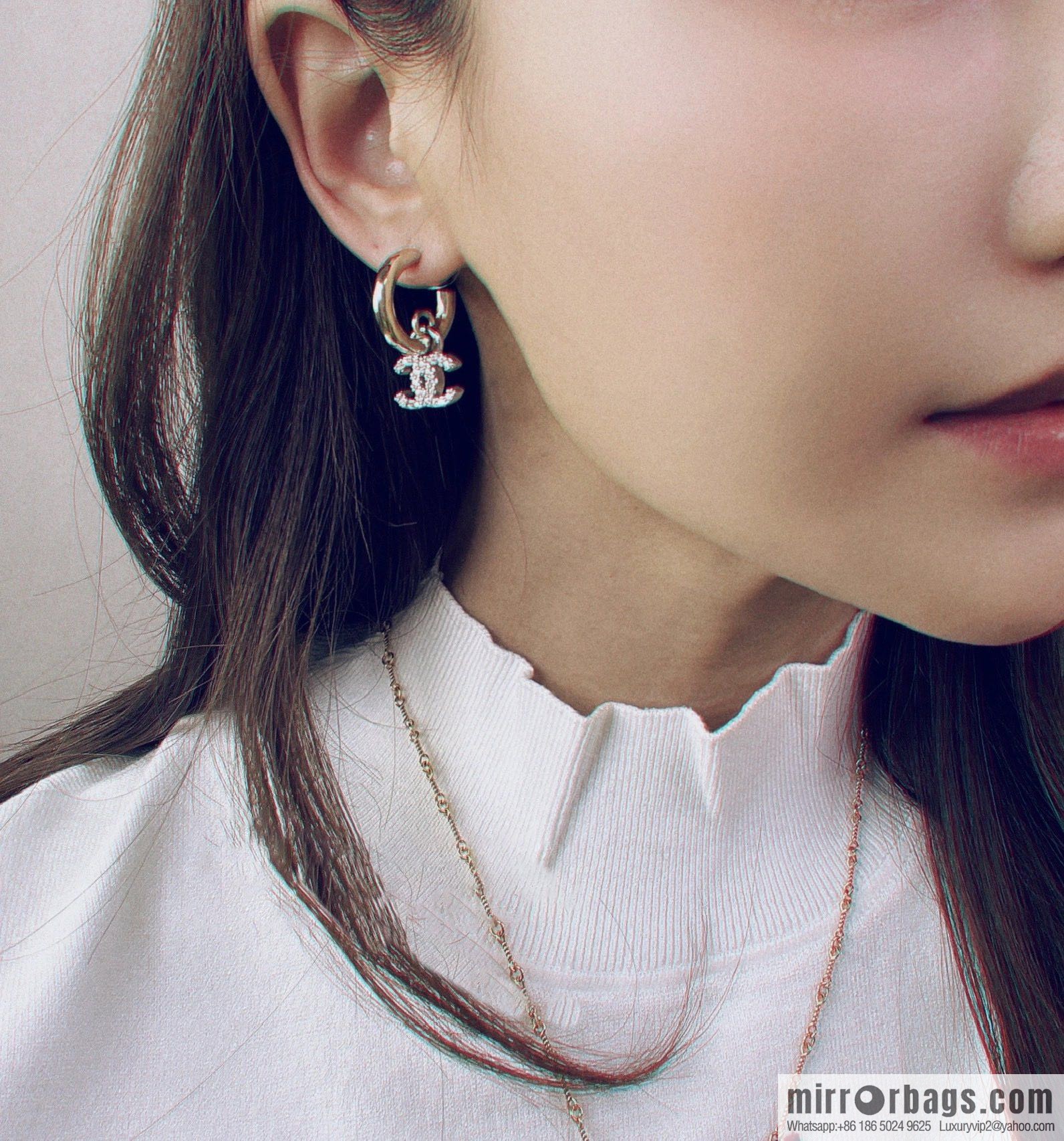 New ☑️ CHANEL Chanel full diamond double c stud earrings