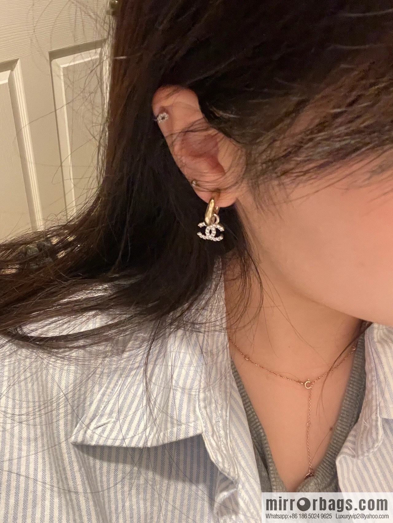 New ☑️ CHANEL Chanel full diamond double c stud earrings