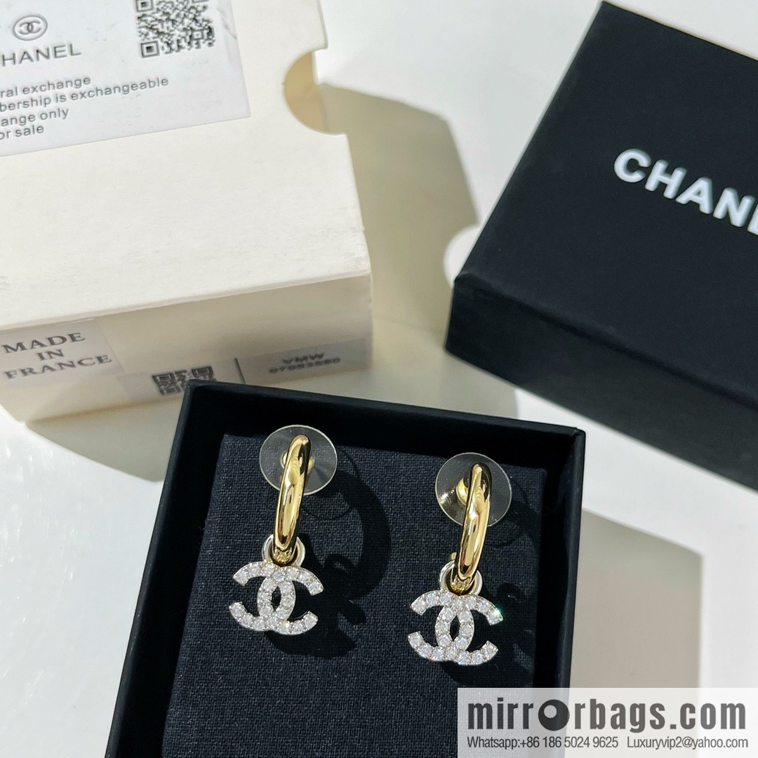 New ☑️ CHANEL Chanel full diamond double c stud earrings