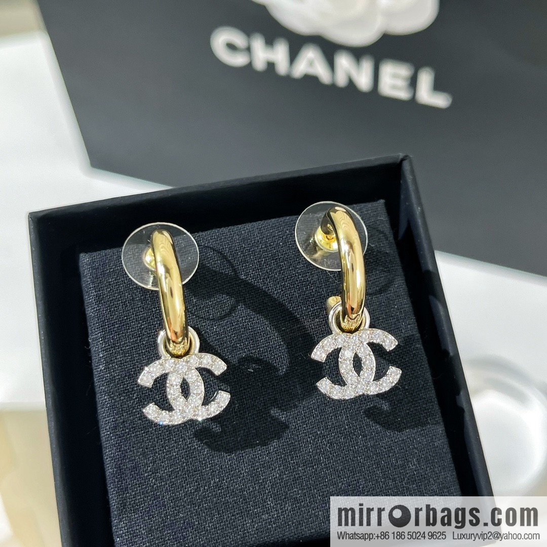 New ☑️ CHANEL Chanel full diamond double c stud earrings
