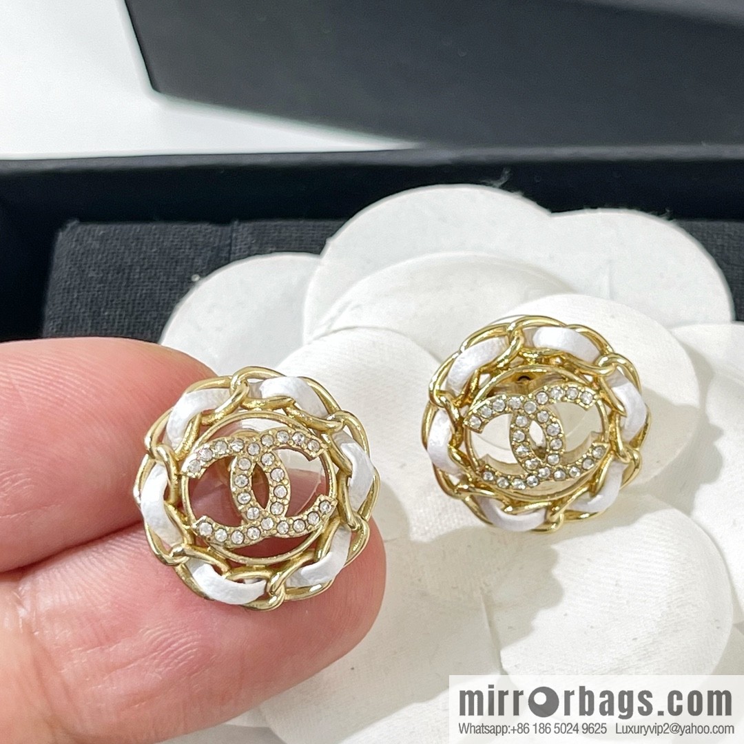 New ☑️ CHANEL Chanel double c black leather rope stud earrings