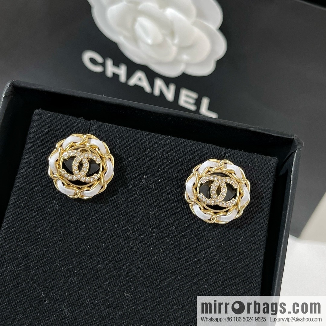 New ☑️ CHANEL Chanel double c black leather rope stud earrings