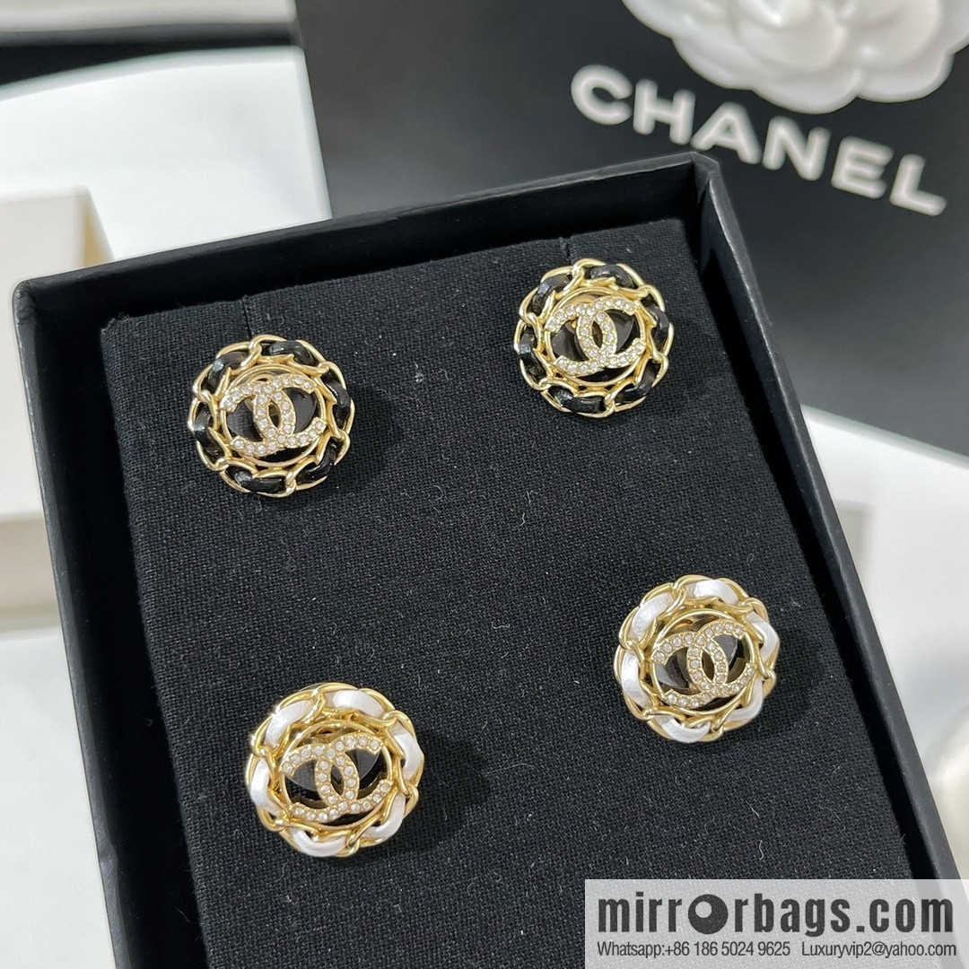 New ☑️ CHANEL Chanel double c black leather rope stud earrings
