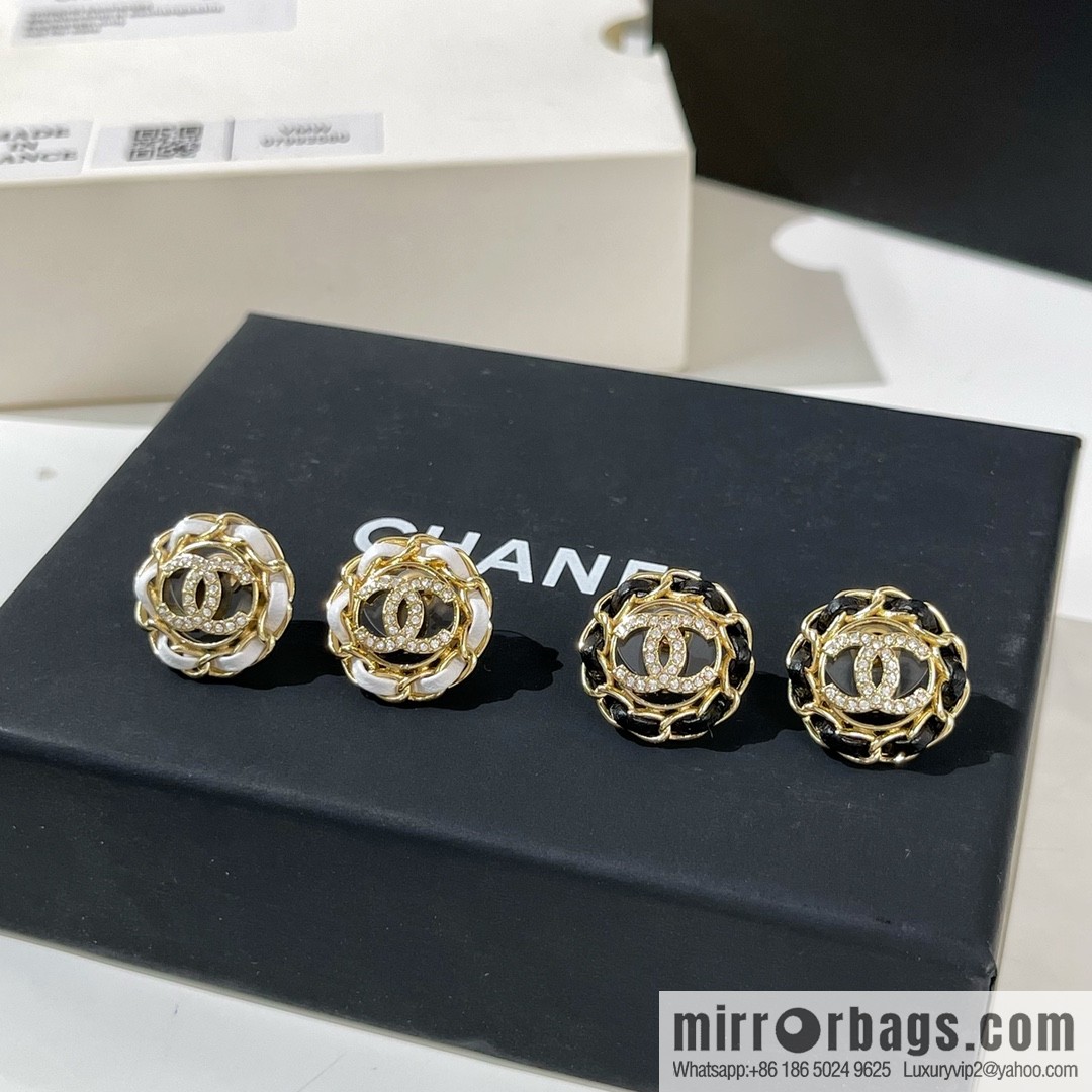 New ☑️ CHANEL Chanel double c black leather rope stud earrings