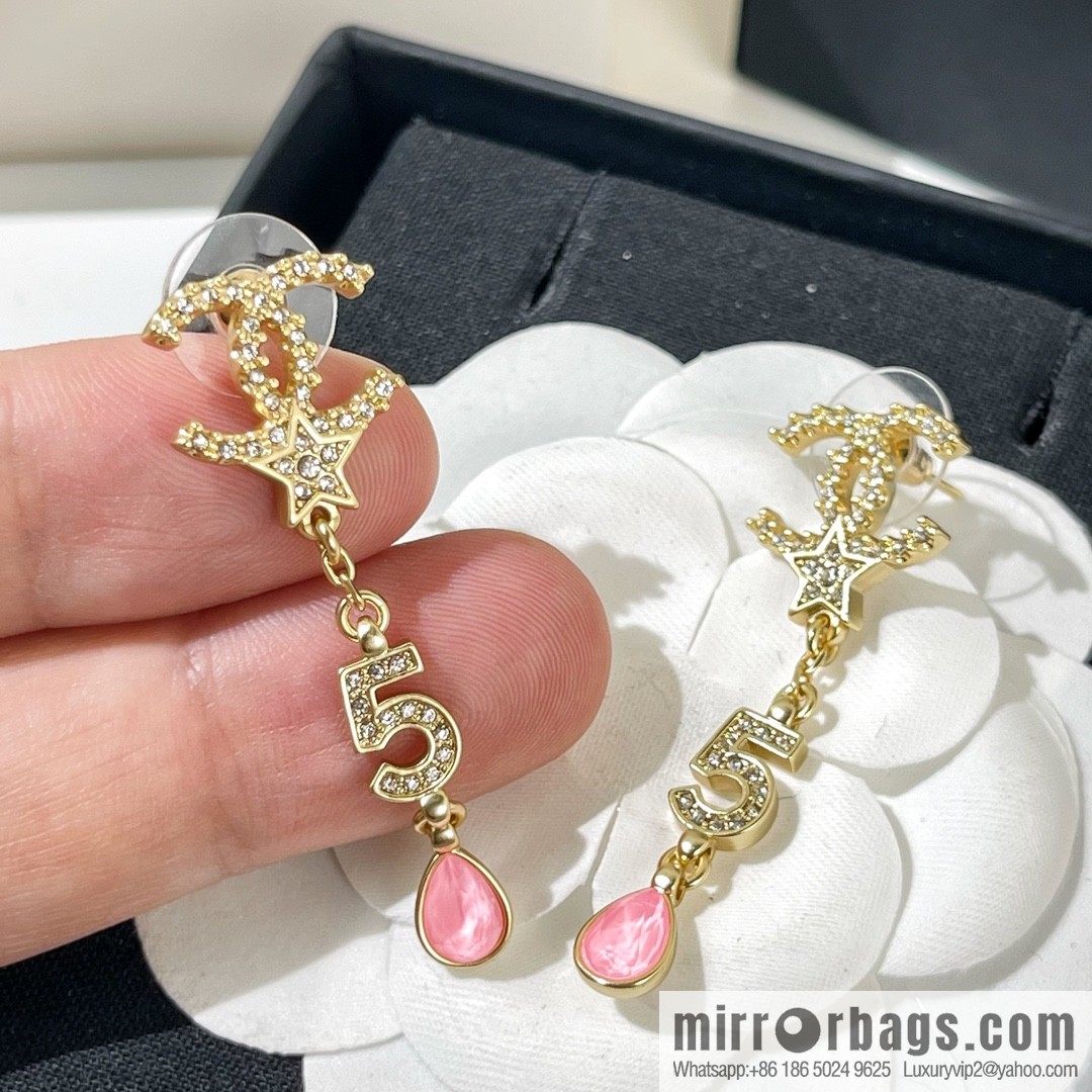 New ☑️ CHANEL Chanel double c pink diamond water drop stud earrings