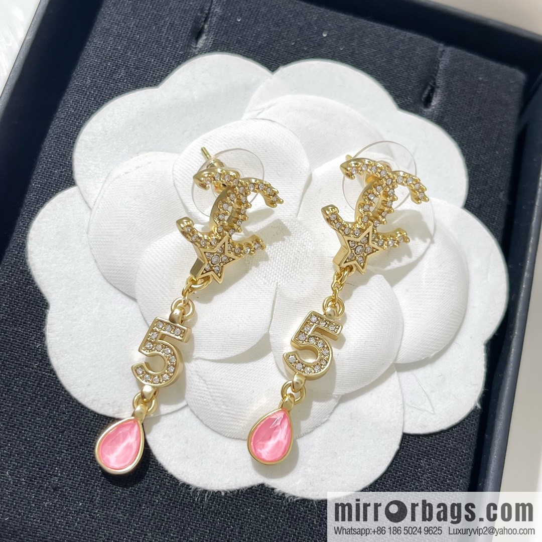 New ☑️ CHANEL Chanel double c pink diamond water drop stud earrings