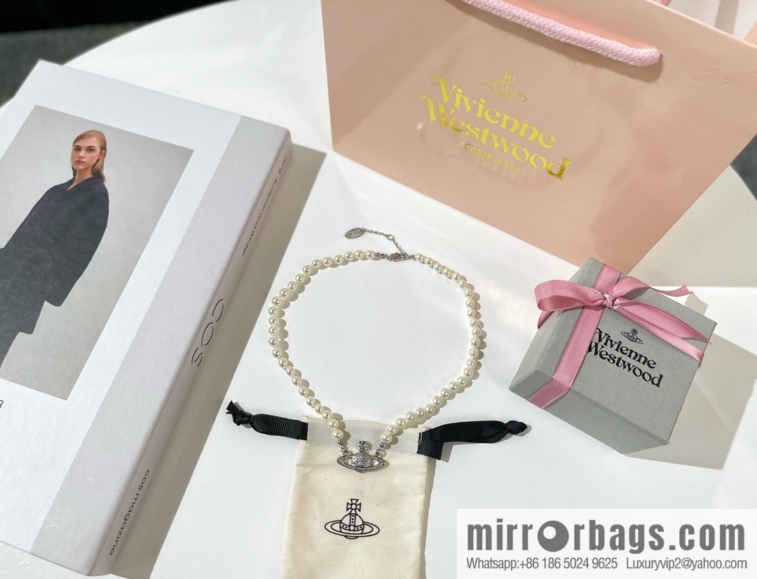 New ☑️ Vivienne Westwood Queen Mother Full Diamond Saturn Pearl Necklace