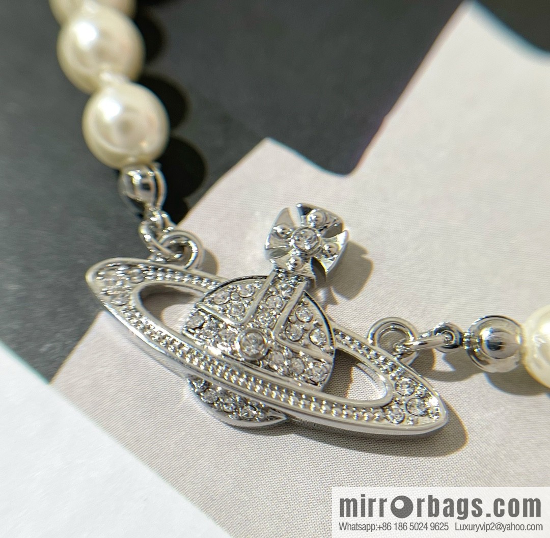 New ☑️ Vivienne Westwood Queen Mother Full Diamond Saturn Pearl Necklace