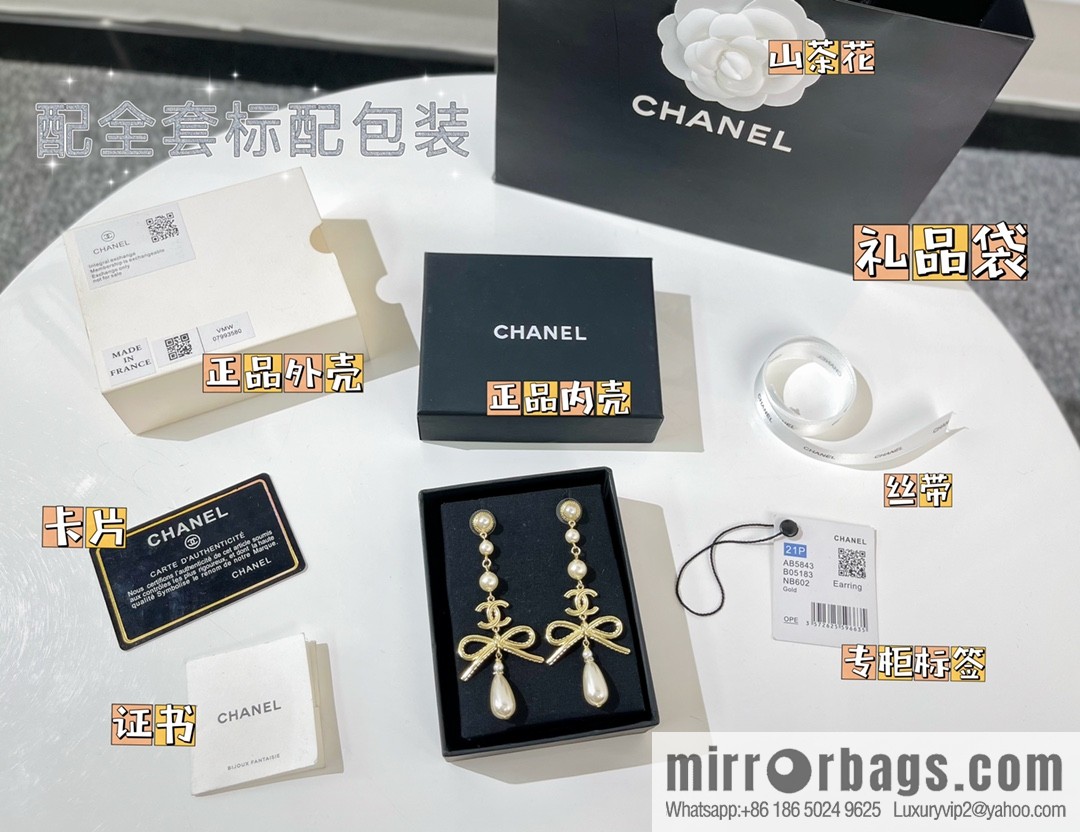 New ☑️ CHANEL Chanel gold double c bow, stud earrings