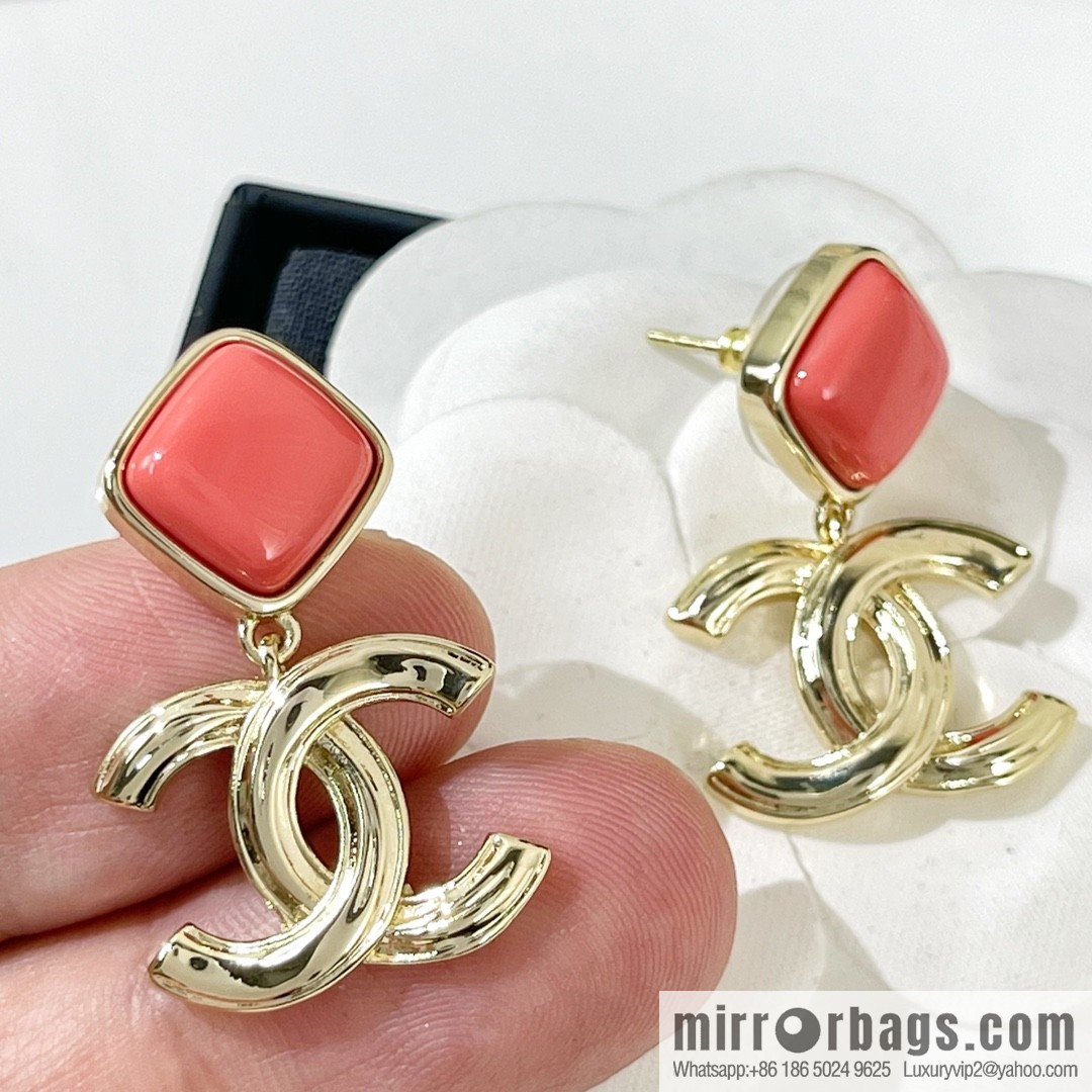 New ☑️ CHANEL Chanel double c pink rhombus, stud earrings
