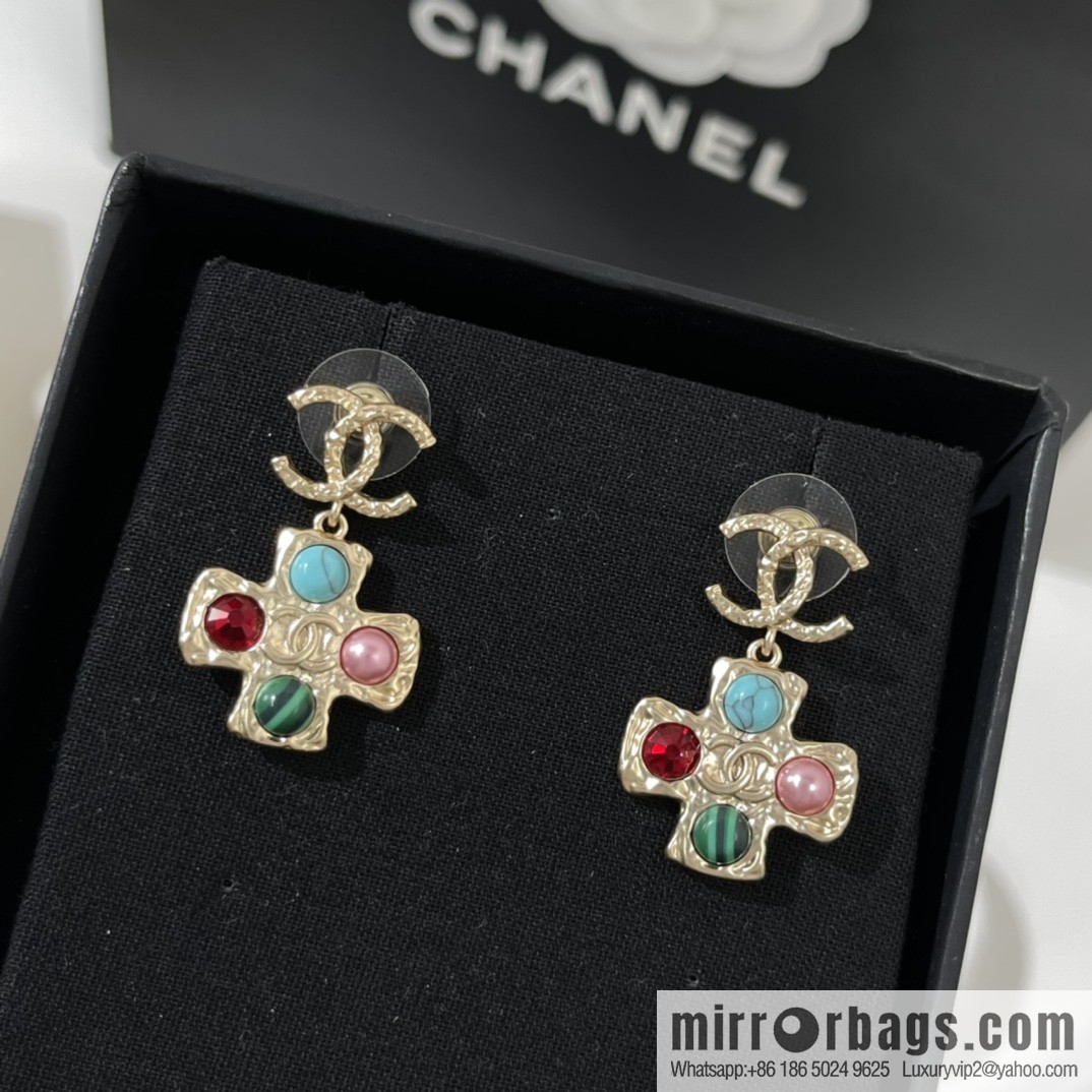New ☑️ CHANEL Chanel double c cross pearl stud earrings