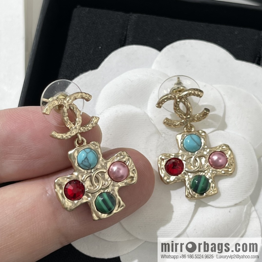 New ☑️ CHANEL Chanel double c cross pearl stud earrings