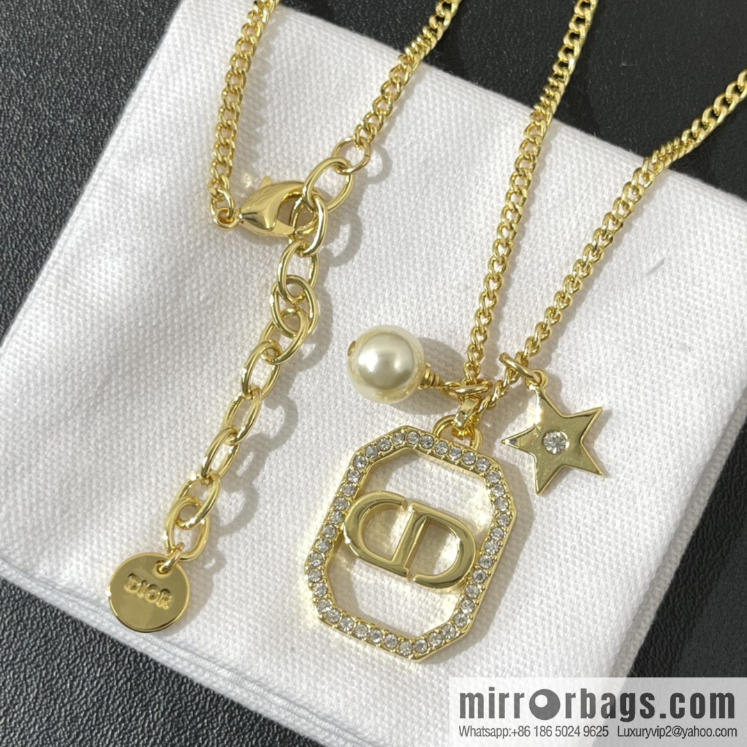 New ☑️ DIOR Dior CD pearl star necklace stud earrings