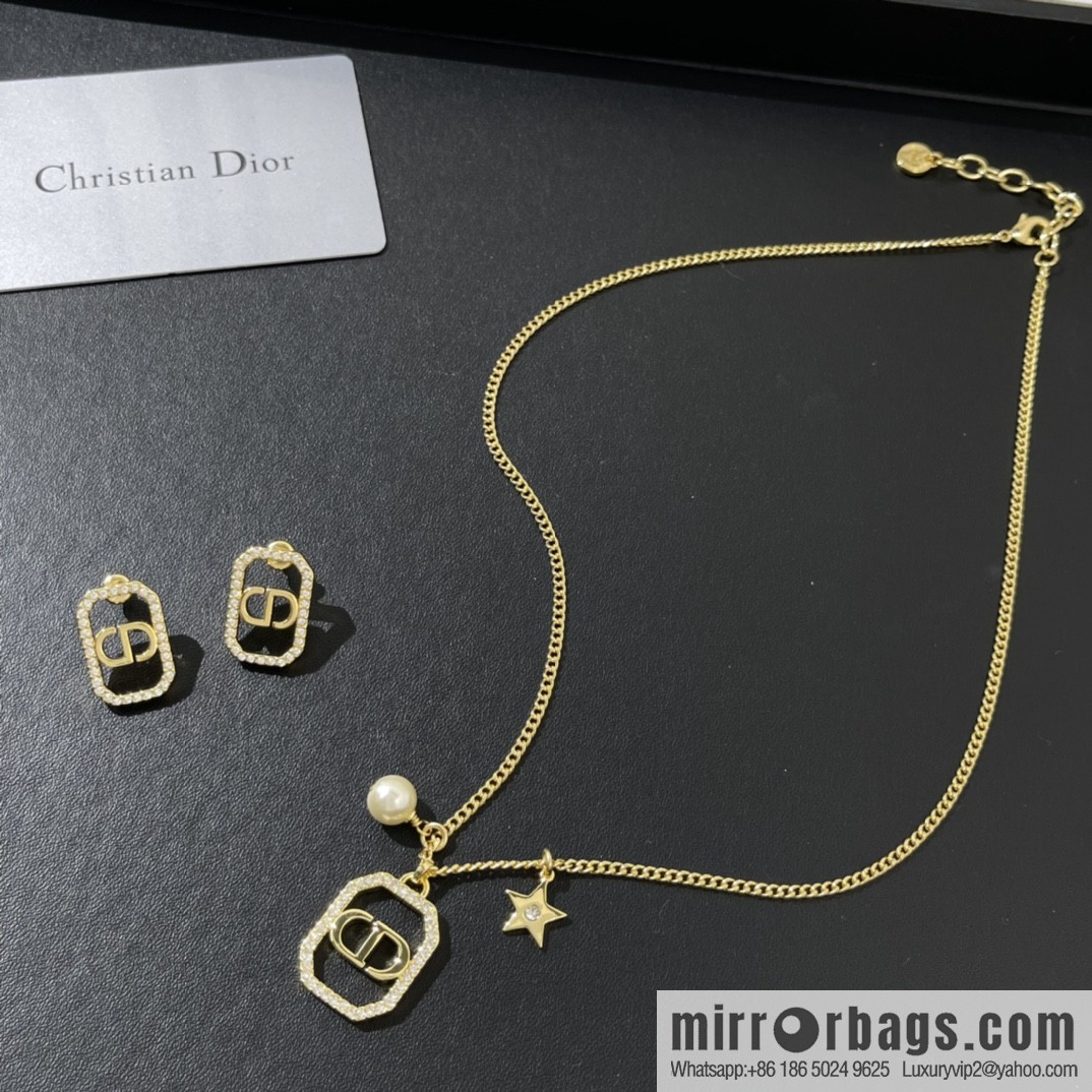New ☑️ DIOR Dior CD pearl star necklace stud earrings