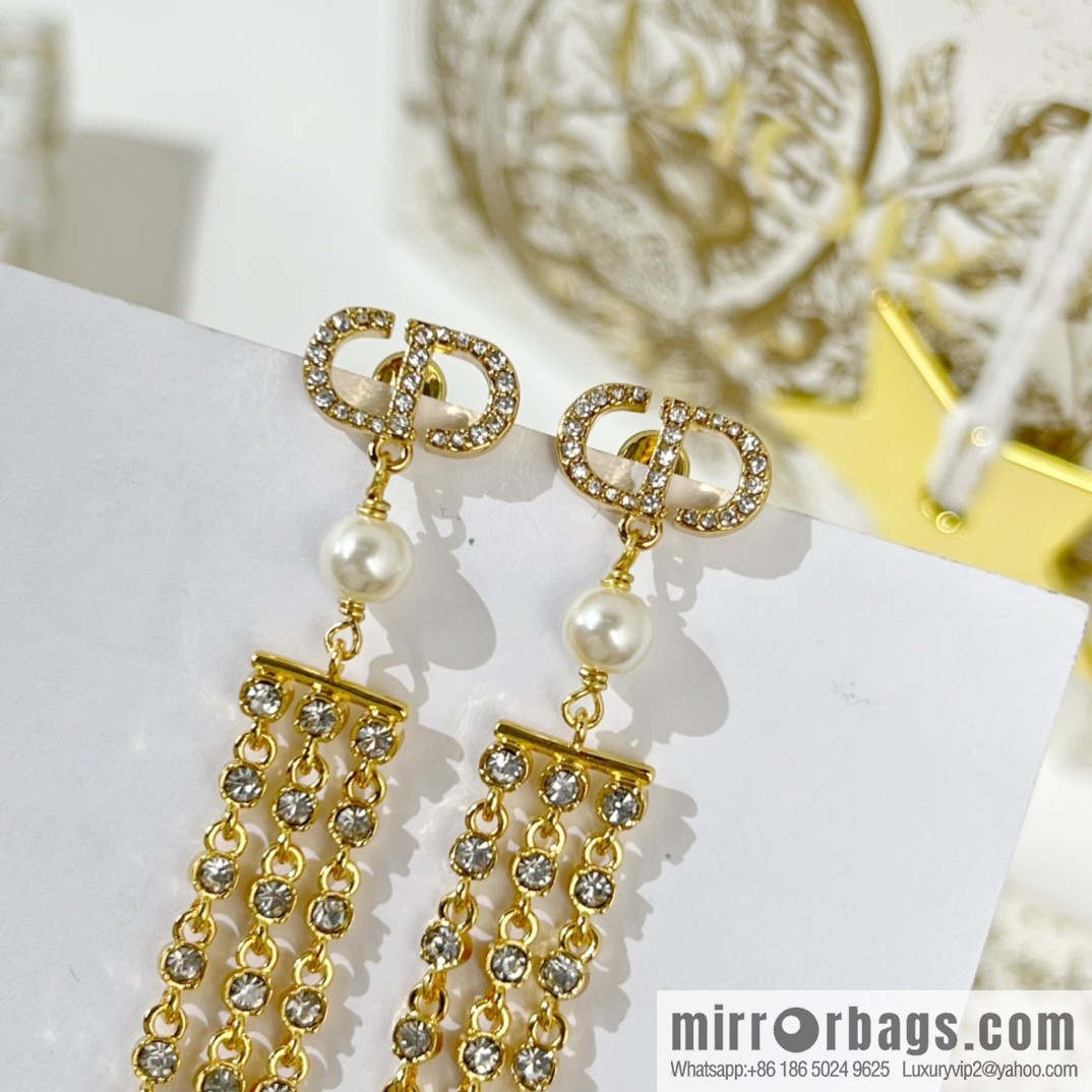 New ☑️ DIOR Dior CD pearl tassel earrings
