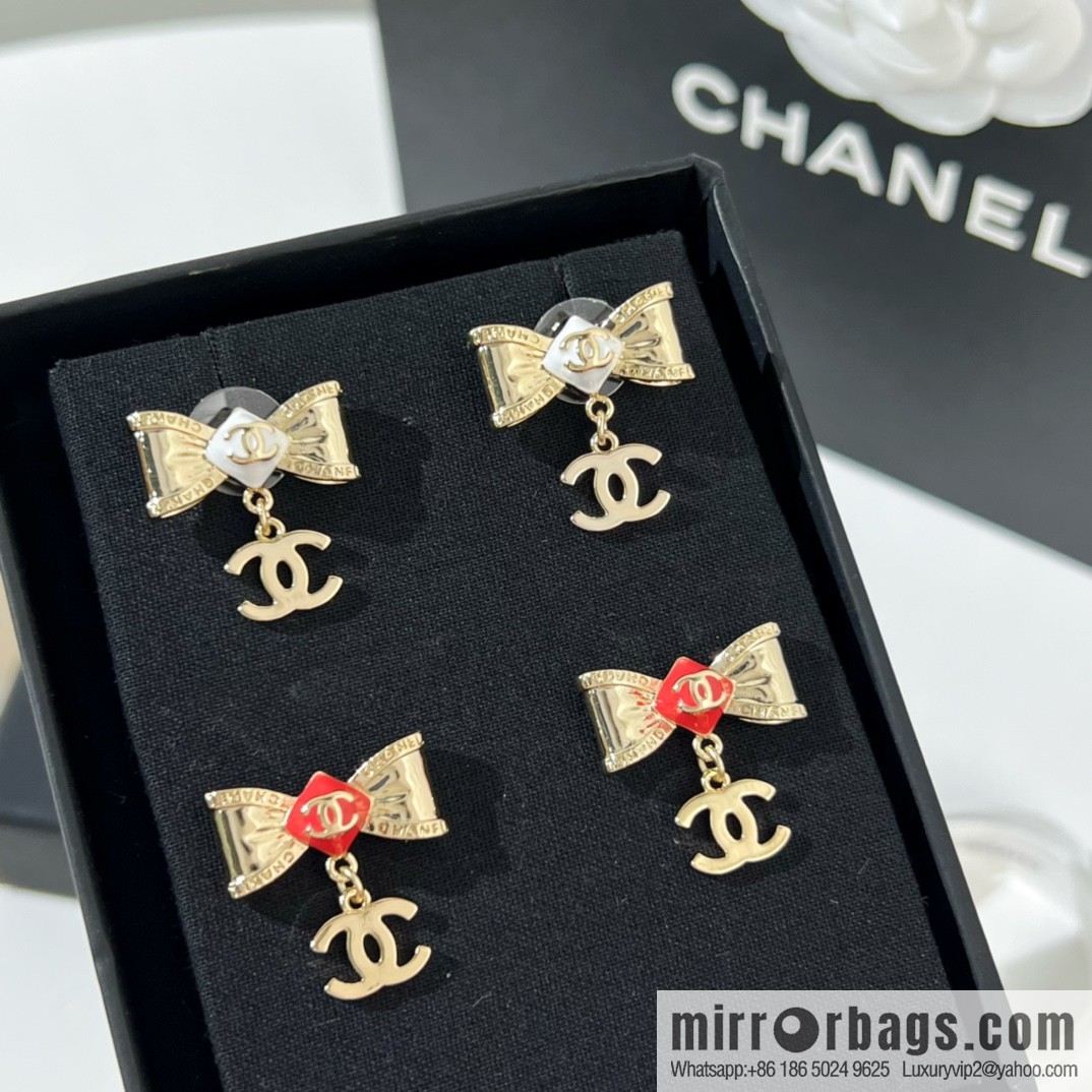 New ☑️ CHANEL Chanel double c bow stud earrings