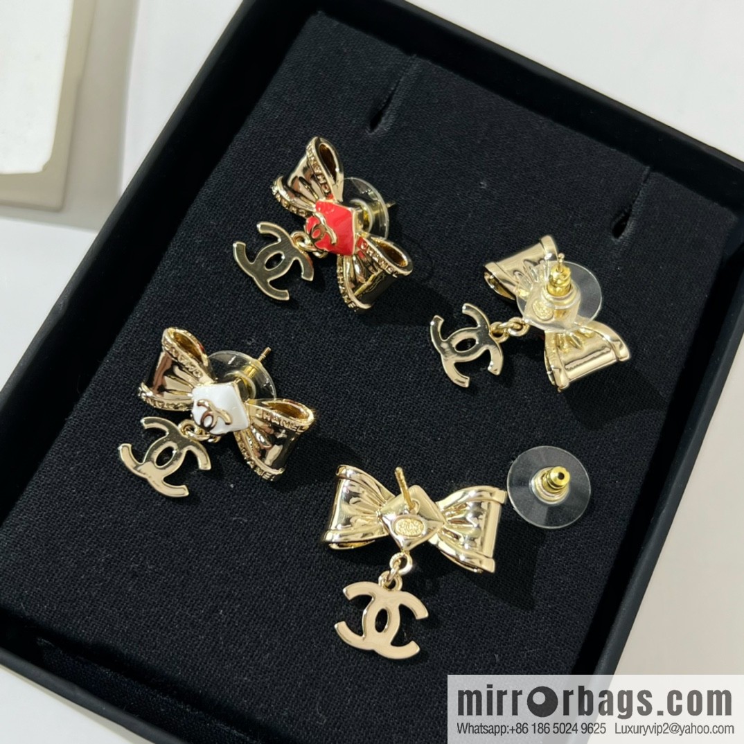 New ☑️ CHANEL Chanel double c bow stud earrings