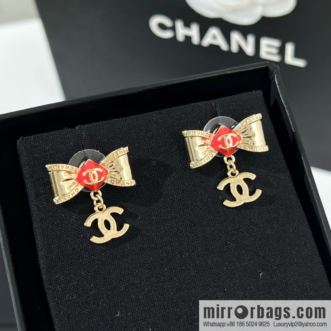 New ☑️ CHANEL Chanel double c bow stud earrings
