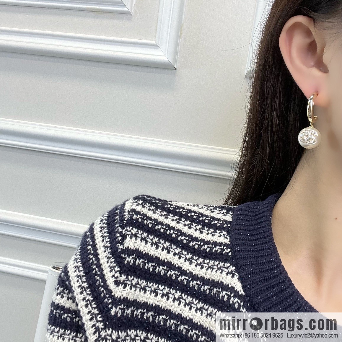 New ☑️ CHANEL Chanel double c pearl stud earrings