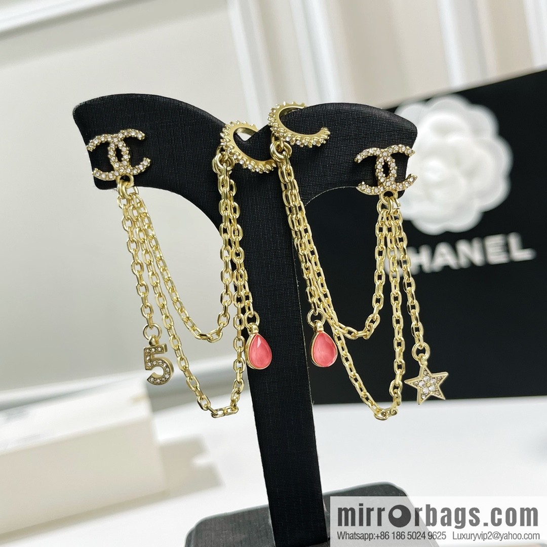 New ☑️ CHANEL Chanel fringed 5-character star stud earrings clip