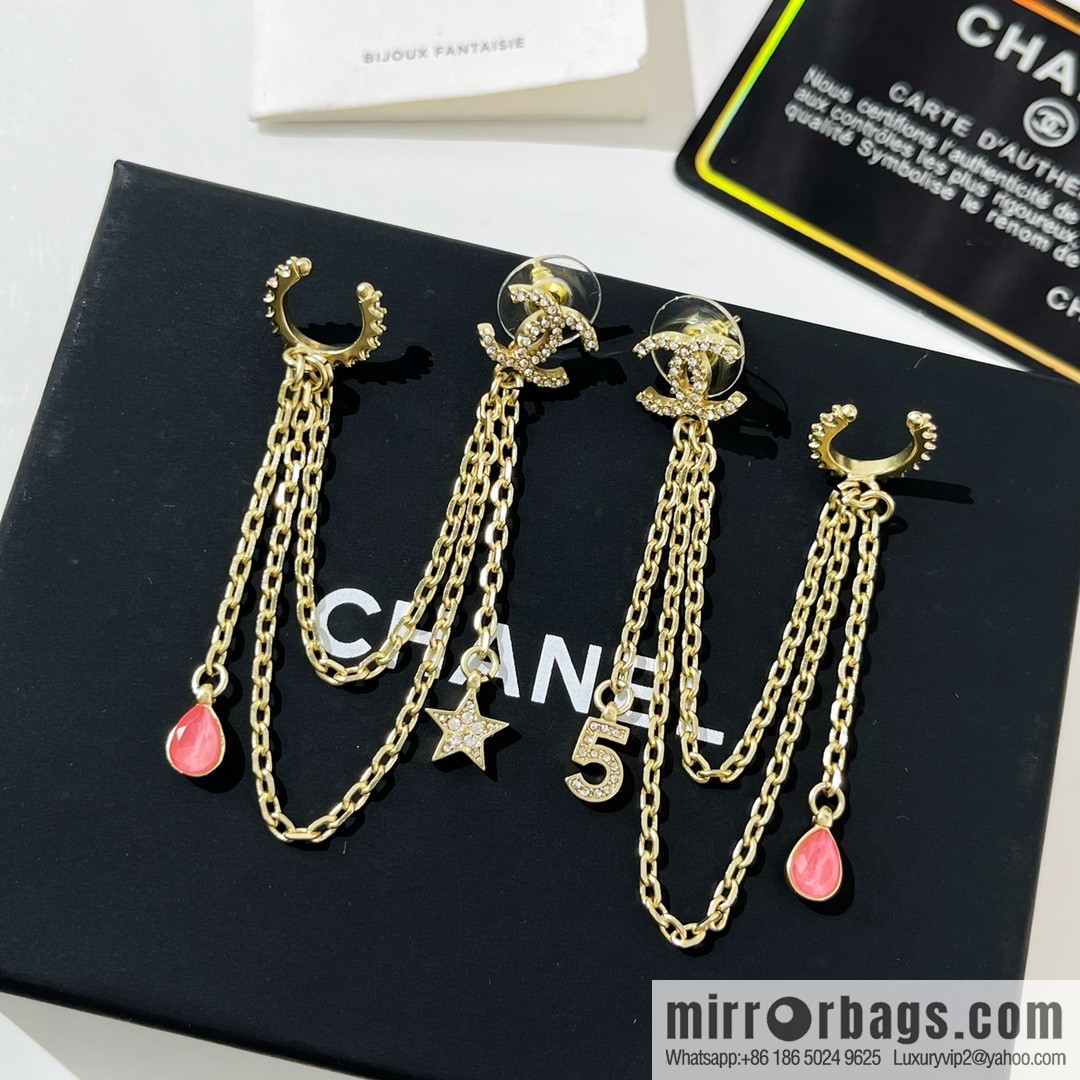 New ☑️ CHANEL Chanel fringed 5-character star stud earrings clip