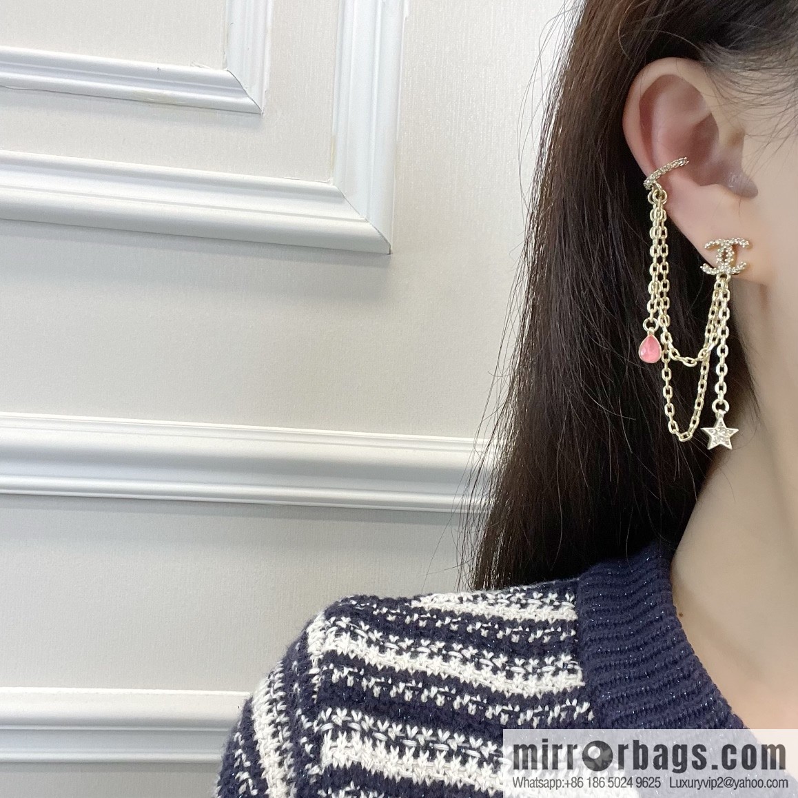 New ☑️ CHANEL Chanel fringed 5-character star stud earrings clip