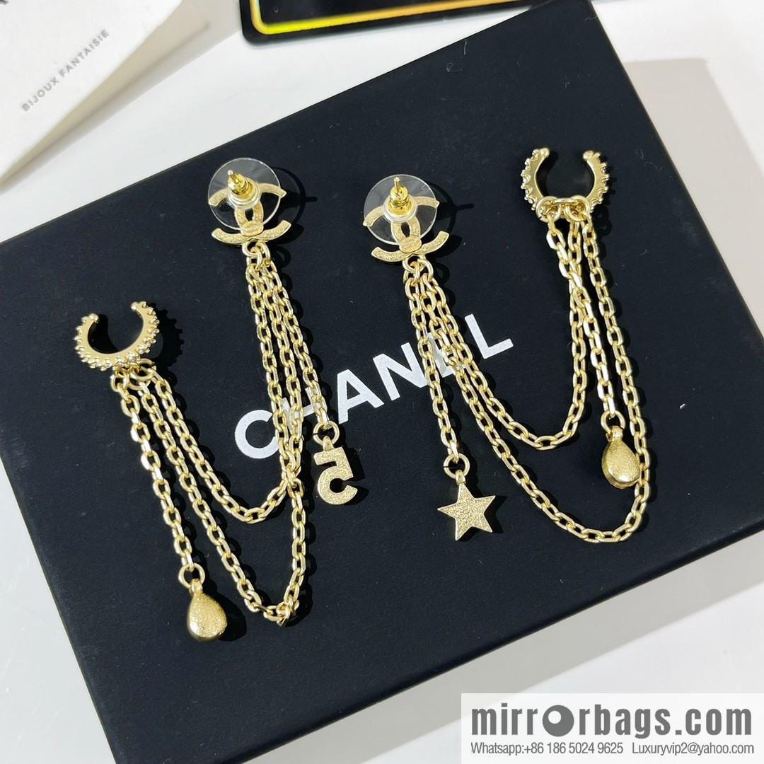 New ☑️ CHANEL Chanel fringed 5-character star stud earrings clip