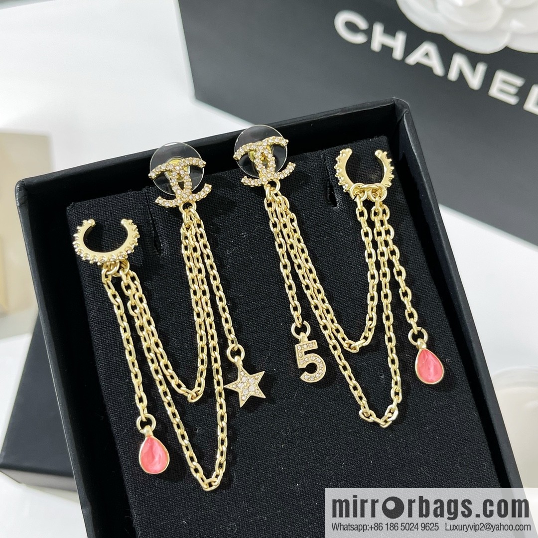 New ☑️ CHANEL Chanel fringed 5-character star stud earrings clip