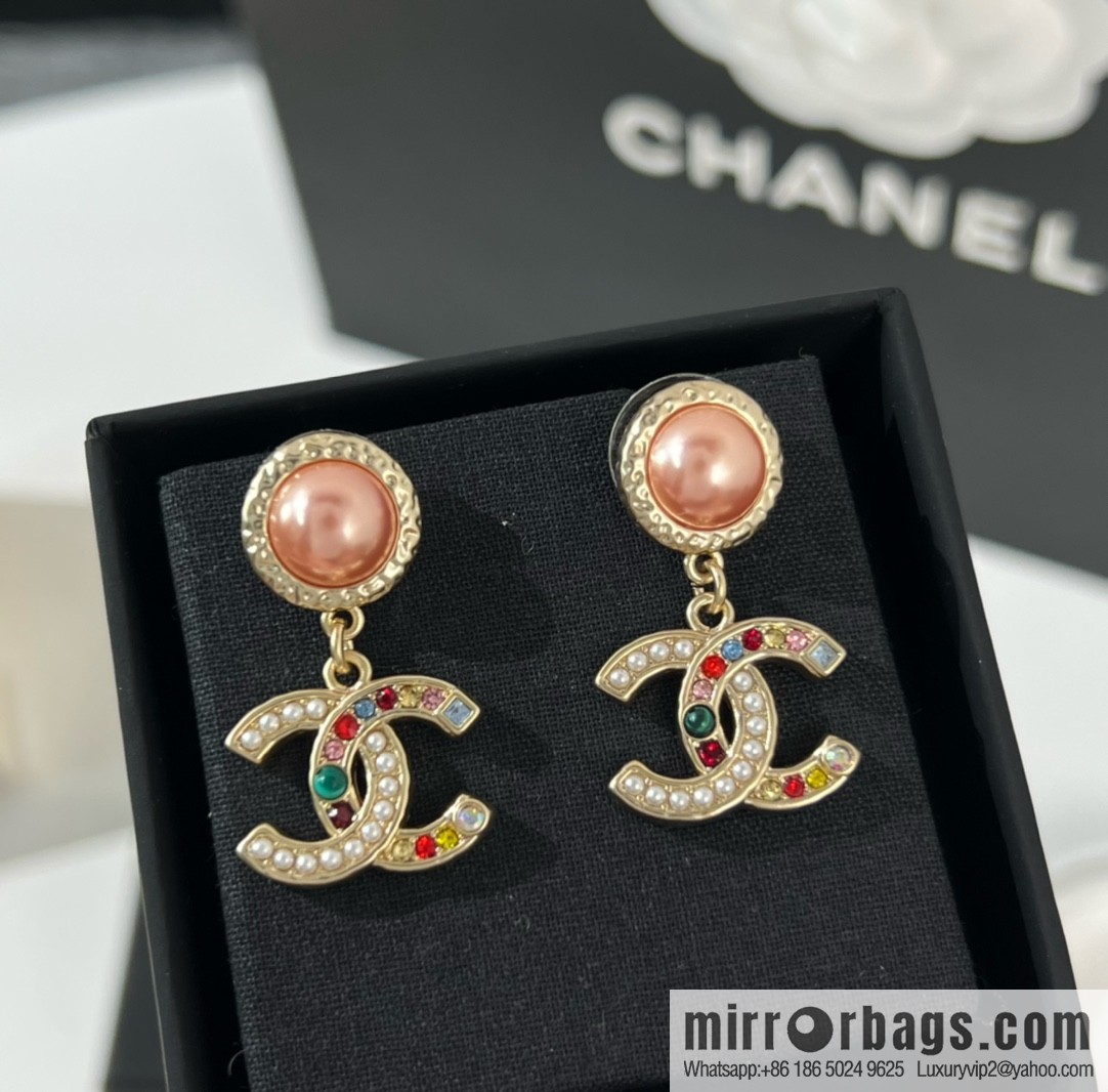 New ☑️ CHANEL Chanel double c color pearl stud earrings