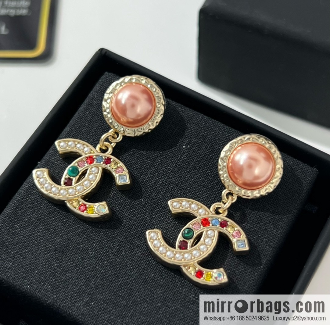 New ☑️ CHANEL Chanel double c color pearl stud earrings