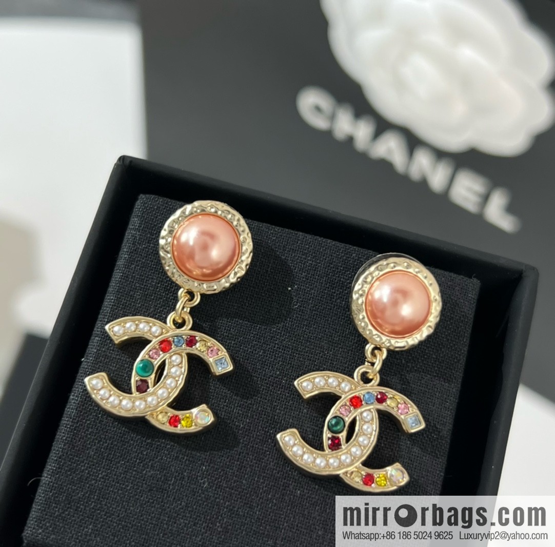 New ☑️ CHANEL Chanel double c color pearl stud earrings