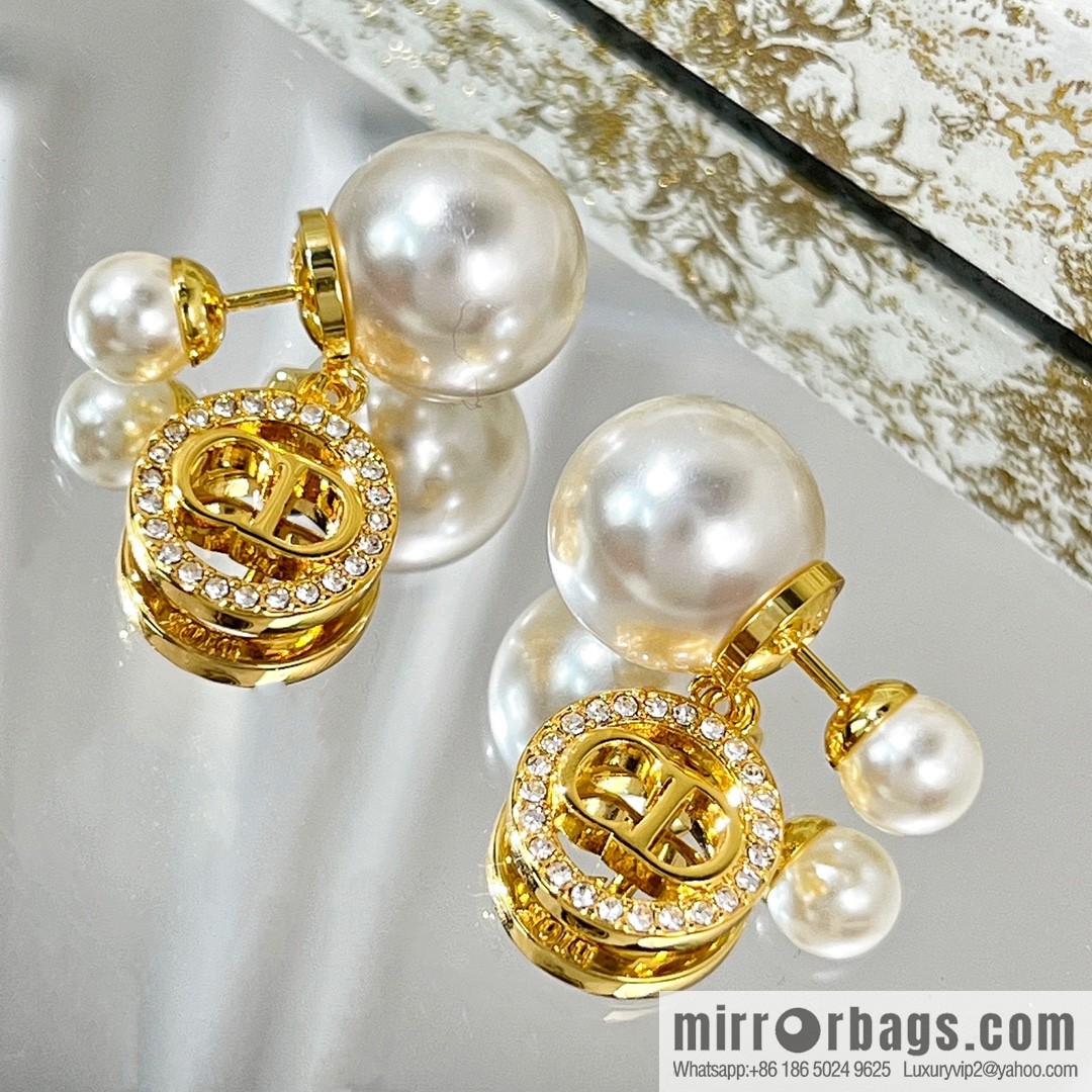 New ☑️ DIOR Dior CD full diamond size pearl stud earrings