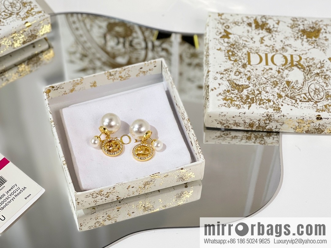 New ☑️ DIOR Dior CD full diamond size pearl stud earrings