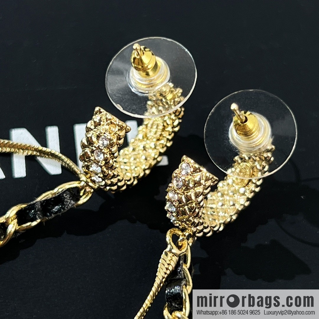 New ☑️ CHANEL Chanel double c tassel black leather rope stud earrings